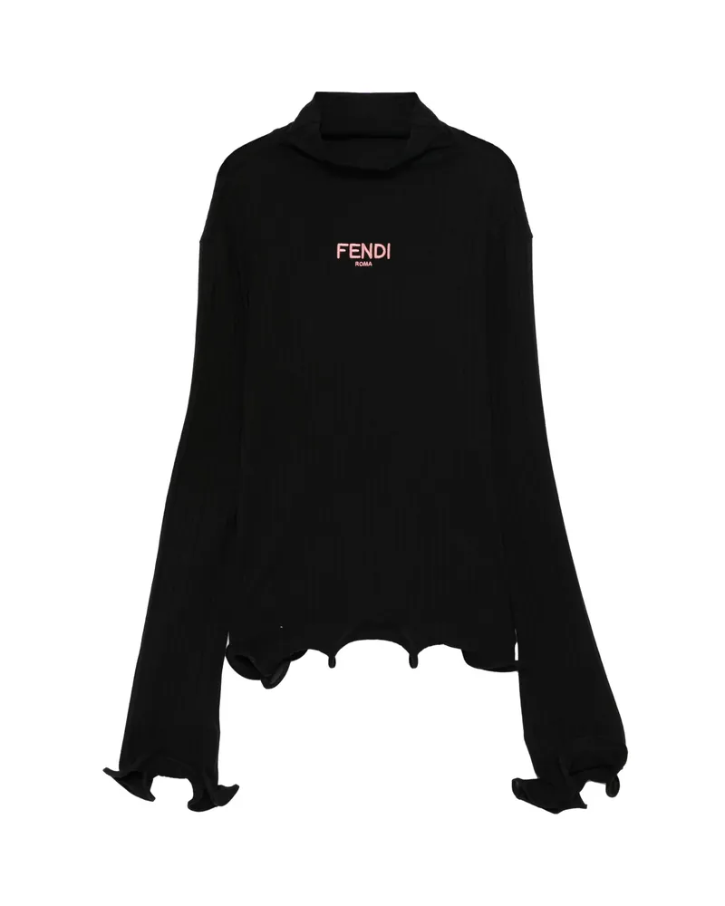 Fendi Ruffled Long-sleeve Top Black