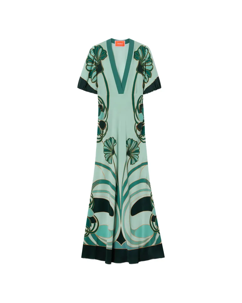 La DoubleJ Marlene Dietrich Blooming Tulip Placée V-neck Dress Green