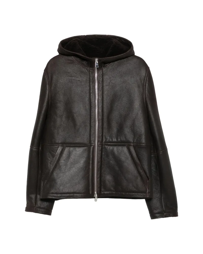 Dondup Hooded Shearling Jacket Brown
