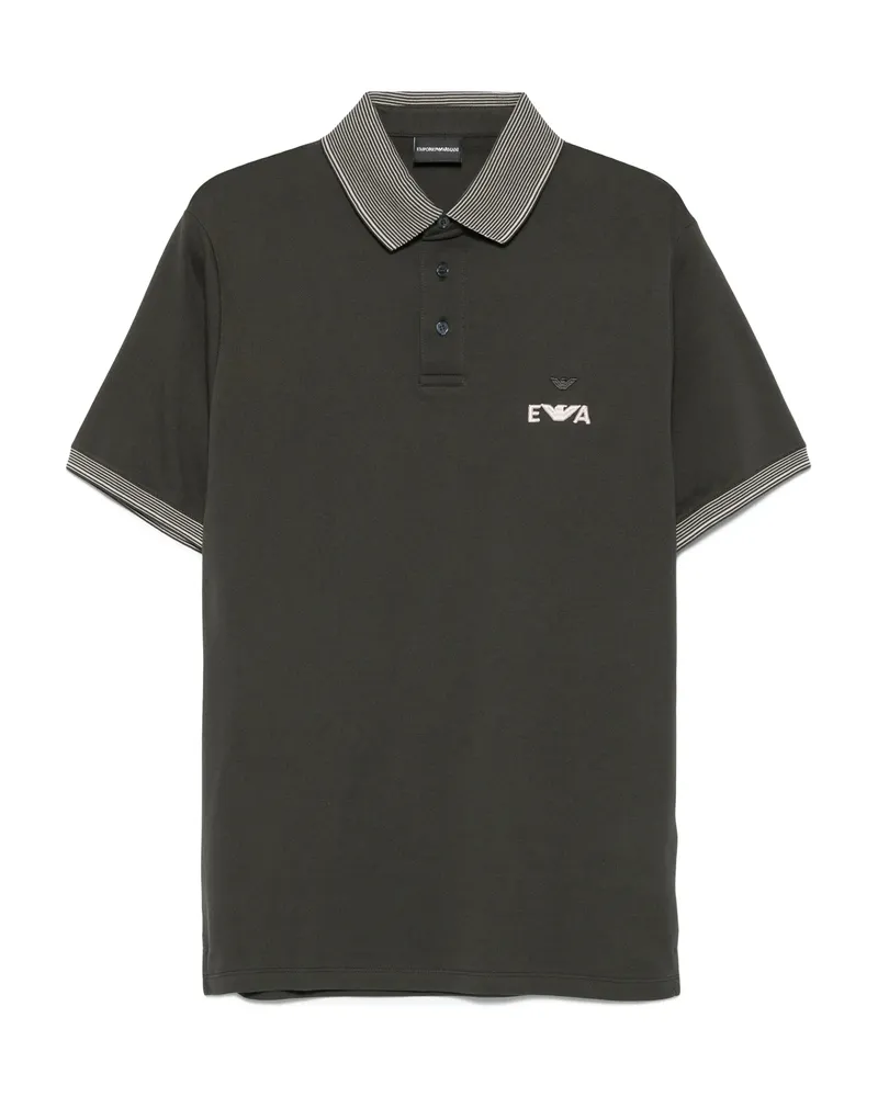 Emporio Armani Logo-embroidered Striped-collar Polo Shirt Green