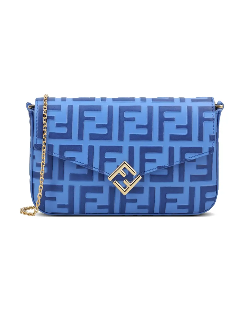 Fendi FF Diamonds Embossed Chain Wallet Blue