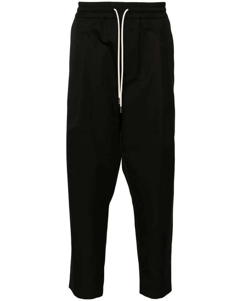Drôle de Monsieur Drawstring Twill Cropped Trousers Black