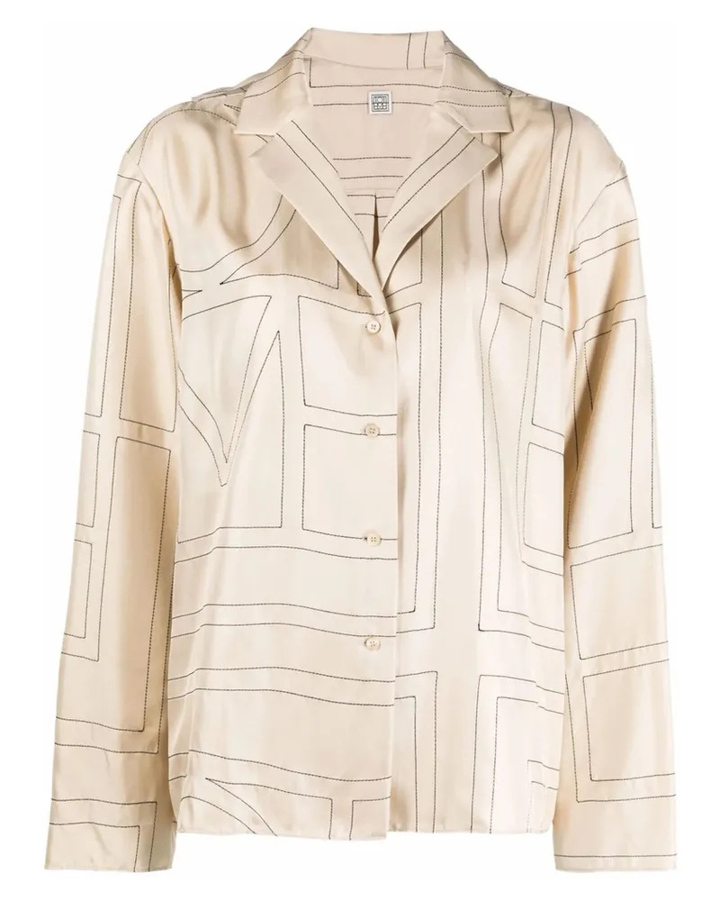 Totême Monogram Silk Pyjama Shirt Neutrals