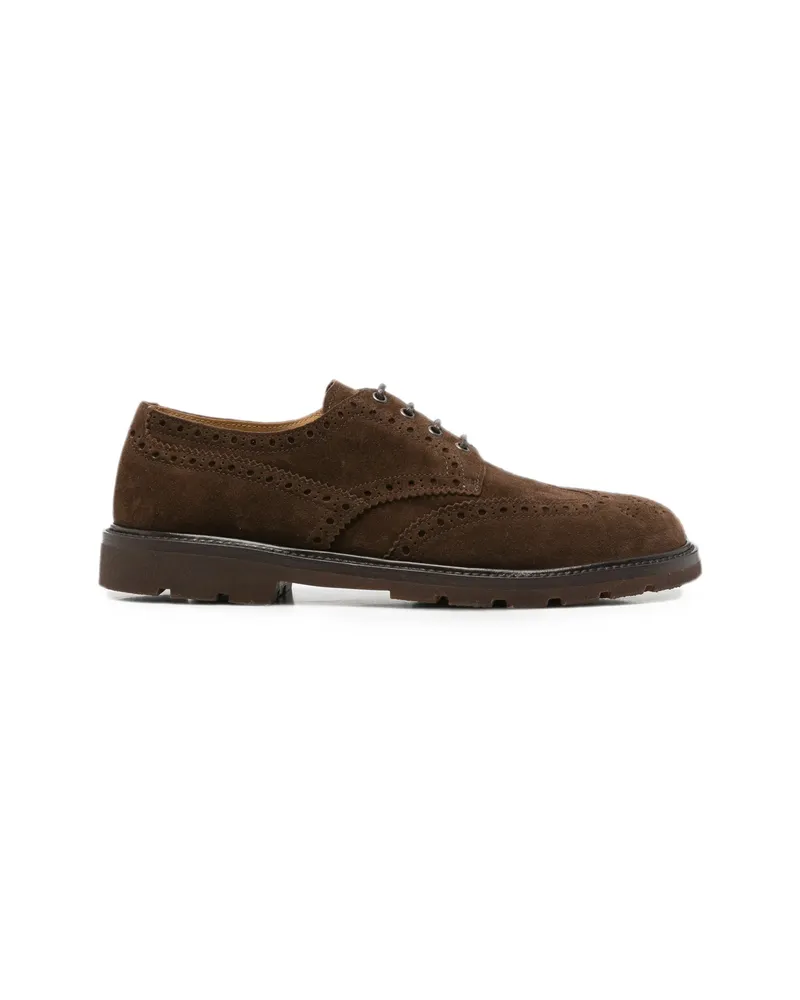 Henderson Suede Lace-up Fastening Brogue Shoes Brown