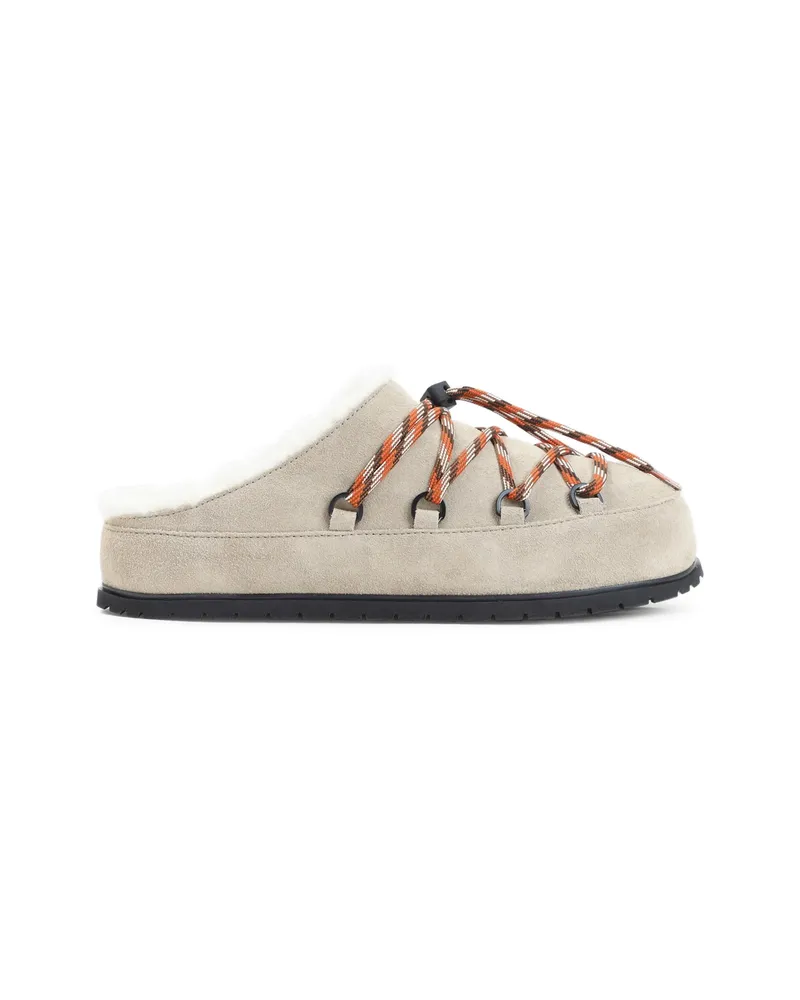 Prada Shearling-trim Lace-up Slippers Neutrals