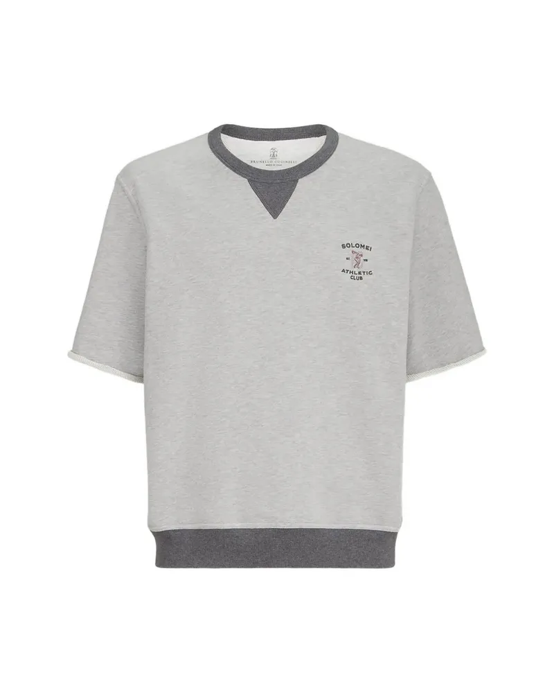 Brunello Cucinelli Cotton French Terry Short Sleeve Sweatshirt With Embroidery Grey