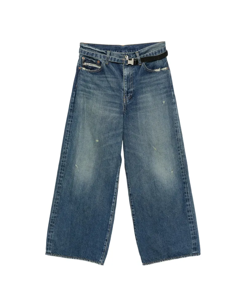 Sacai Distressed Wide-leg Jeans Blue