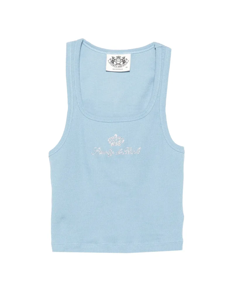 SPORTY & RICH Juicy Rhinestone-logo Ribbed Tank Top Blue