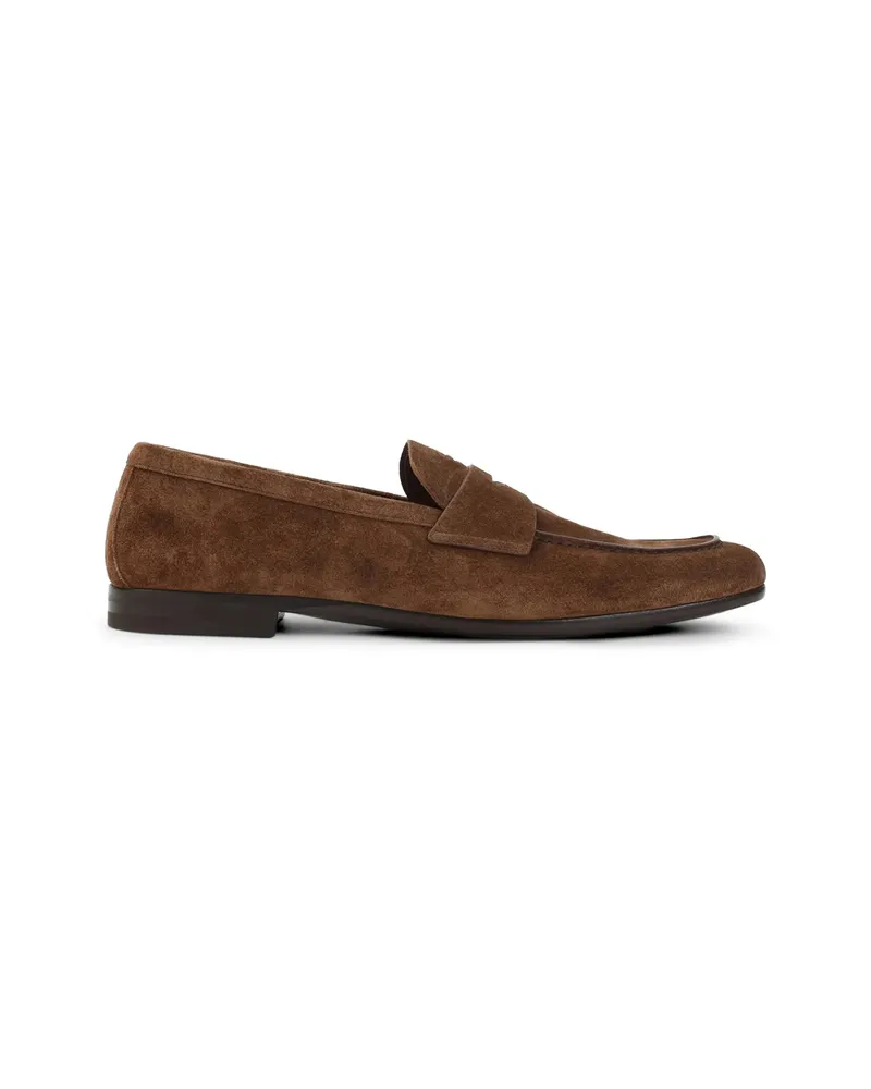 Prada Piped Detail Leather Loafers Brown