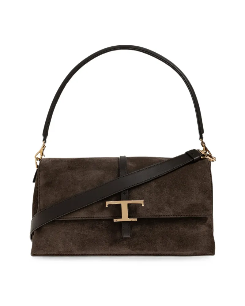 TOD'S T Timeless Suede Shoulder Bag Brown