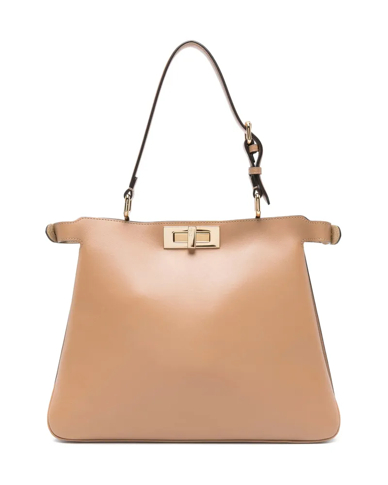 Fendi Turnlock Handle Tote Bag Brown