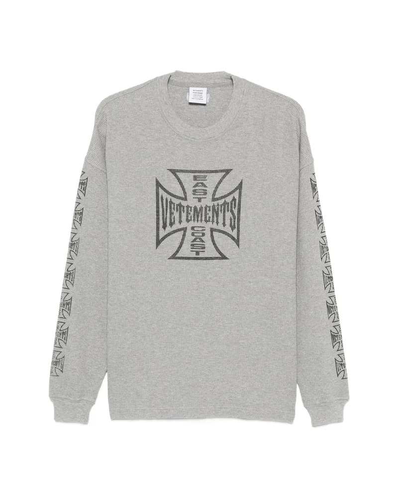 VETEMENTS Logo-print Waffle-knit T-shirt Grey