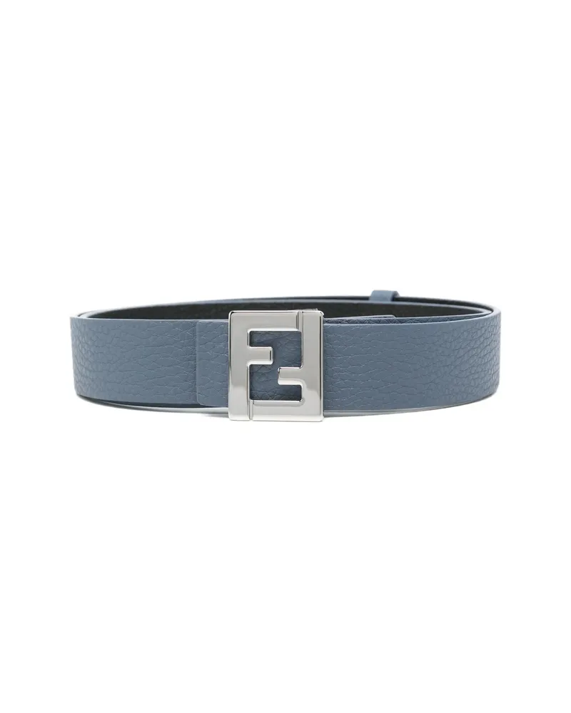 Fendi FF Buckle Grained Leather Belt Blue