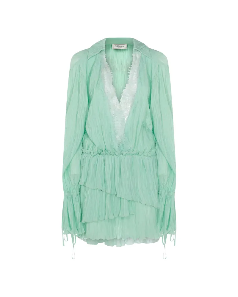 Blumarine Ruffled Long-sleeve Dress Green