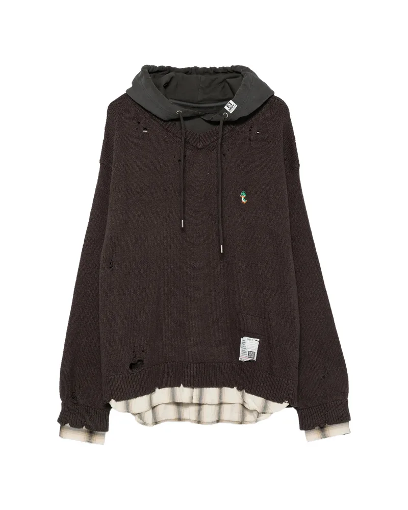 MIHARAYASUHIRO Distressed Layered-hoodie Sweater Grey