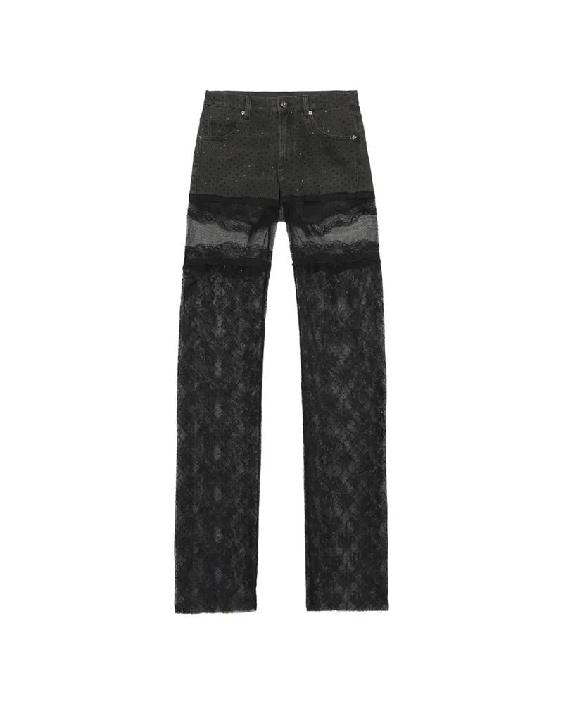 Blumarine Lace-panelled Rhinestone-embellished Trousers Black