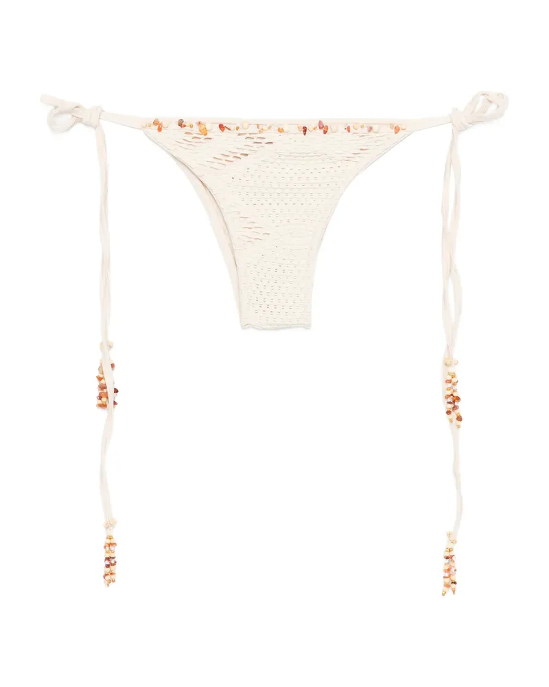 Pat Bo Beaded Tie Bikini Bottom Neutrals