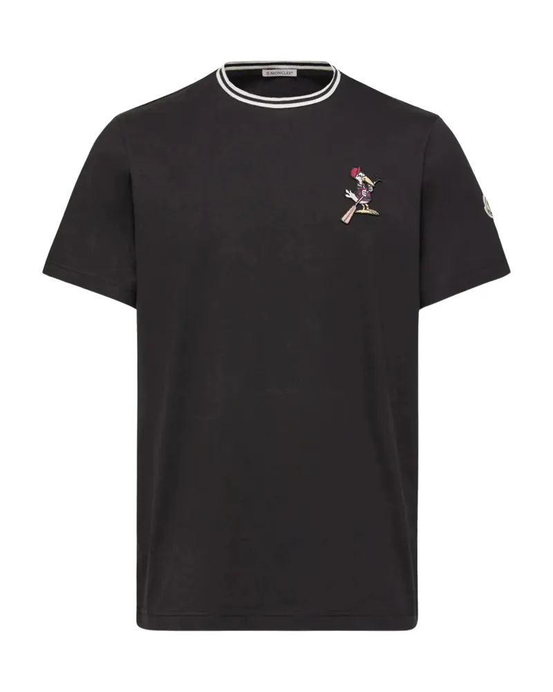 Moncler Striped-trim Detail-appliqué T-shirt Black