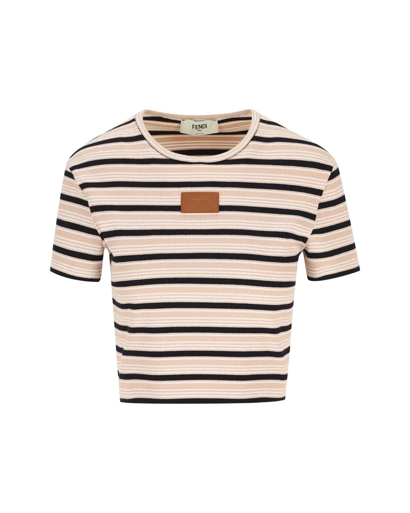 Fendi Striped Logo-patch T-shirt Pink