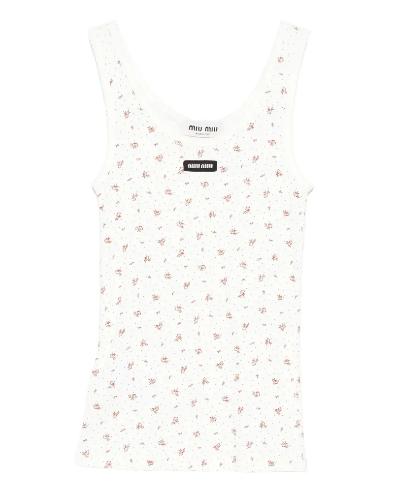 Miu Miu Floral-pattern Logo-label Tank Top White