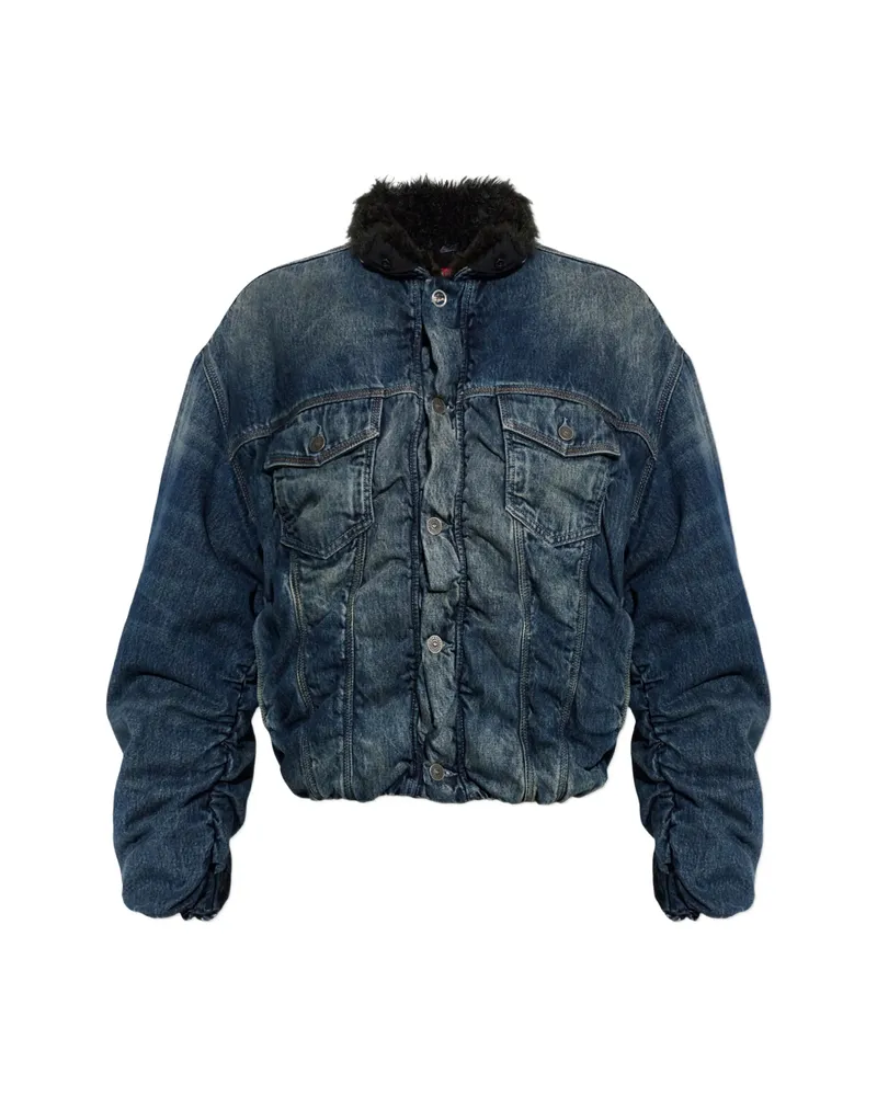Diesel Faux-fur Trim Padded Denim Jacket Blue