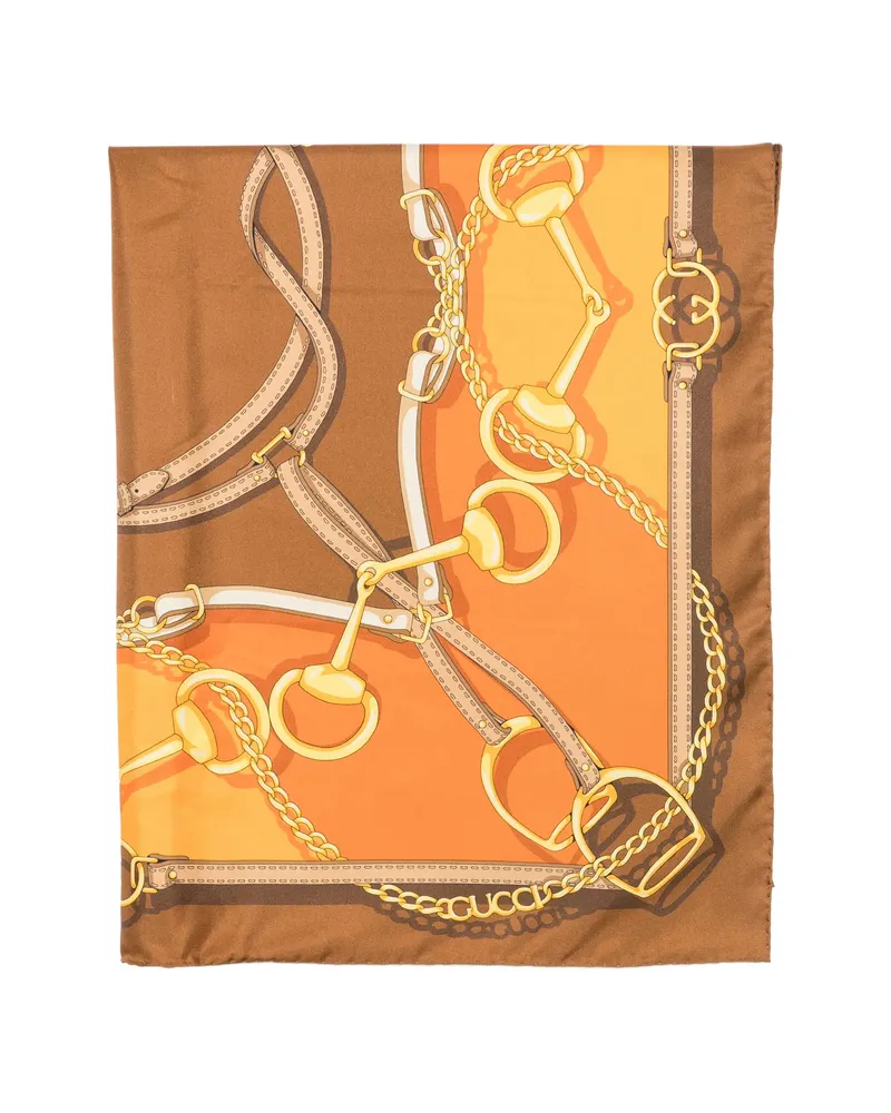 Gucci Horsebit Chain-print Scarf Brown
