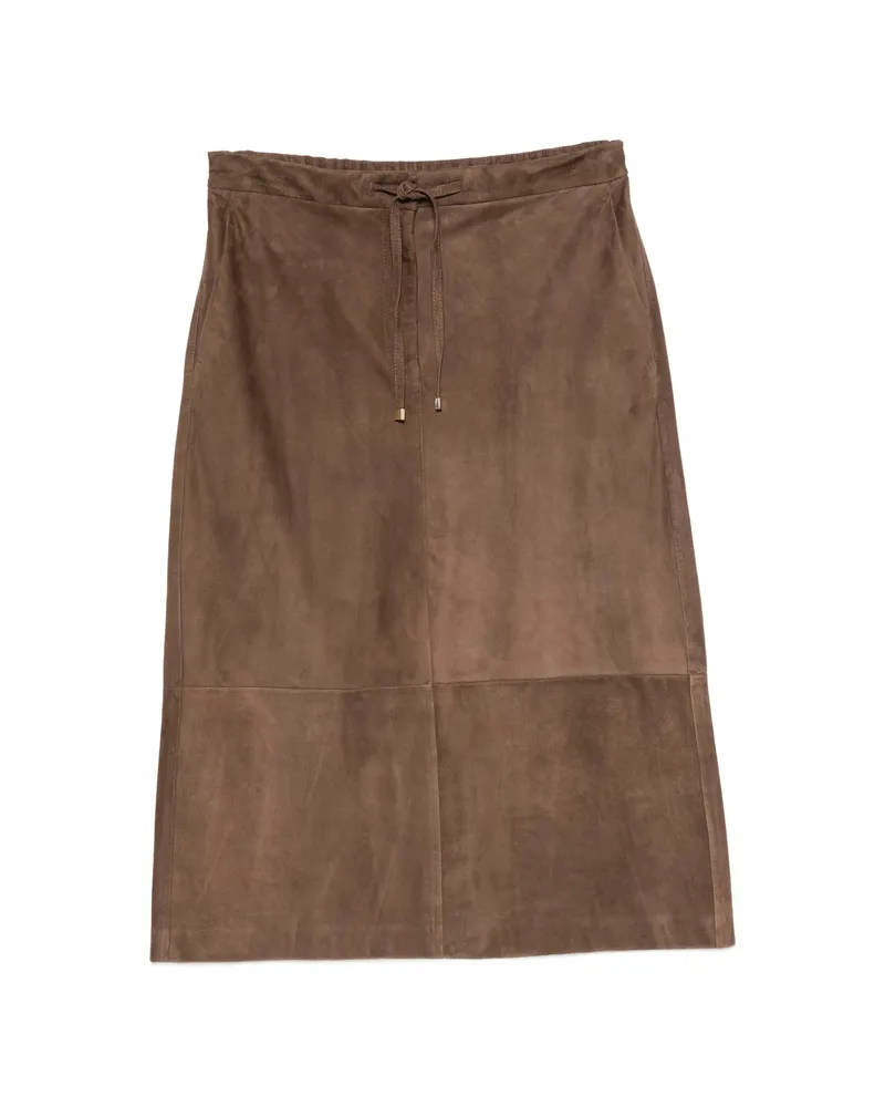 Max Mara Drawstring-waist Suede Skirt Brown