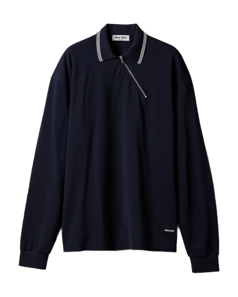 Miu Miu Zippered Logo-patch Polo Shirt Blue