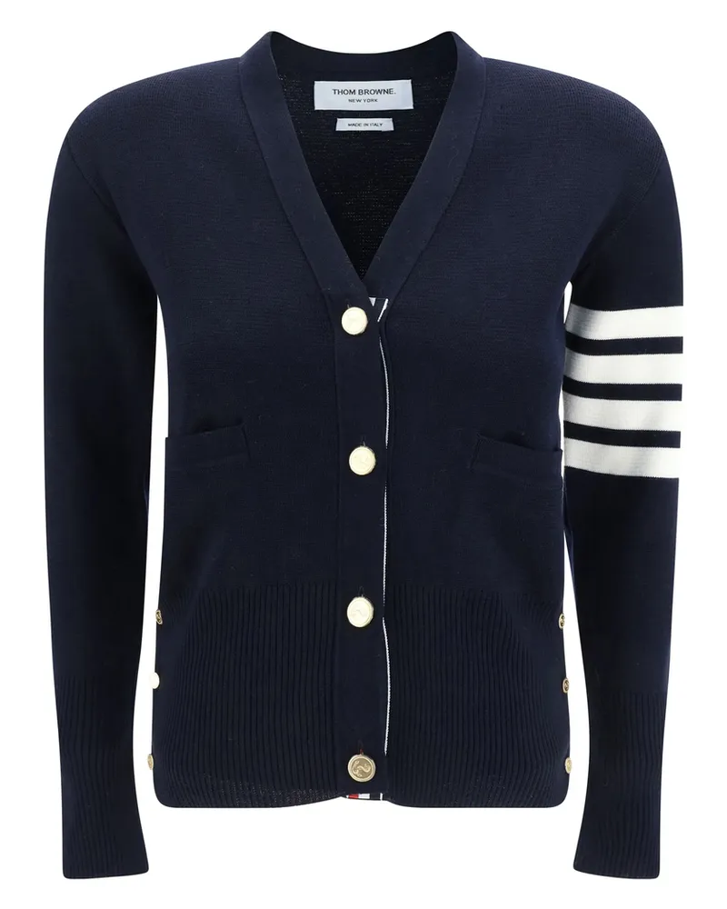 Thom Browne V-neck Four-bar-stripe Cardigan Blue