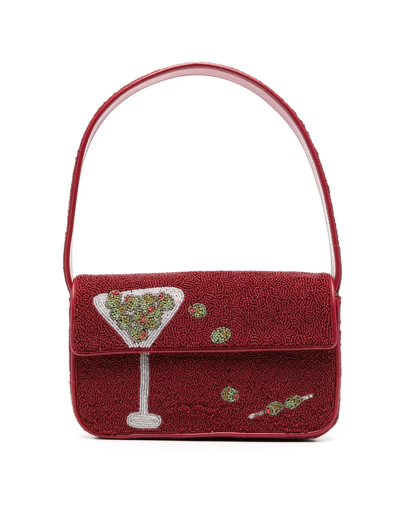 STAUD Tommy Bead-embellished Shoulder Bag Red