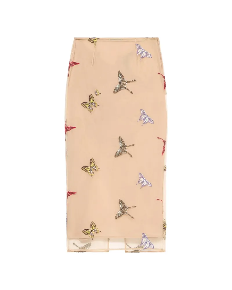 Blumarine Butterfly-applique Midi Skirt Neutrals