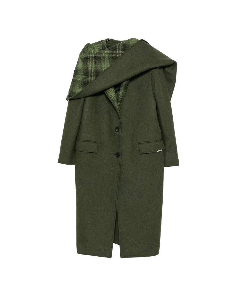 ATTICO Scarf-detail Check-pattern Coat Green
