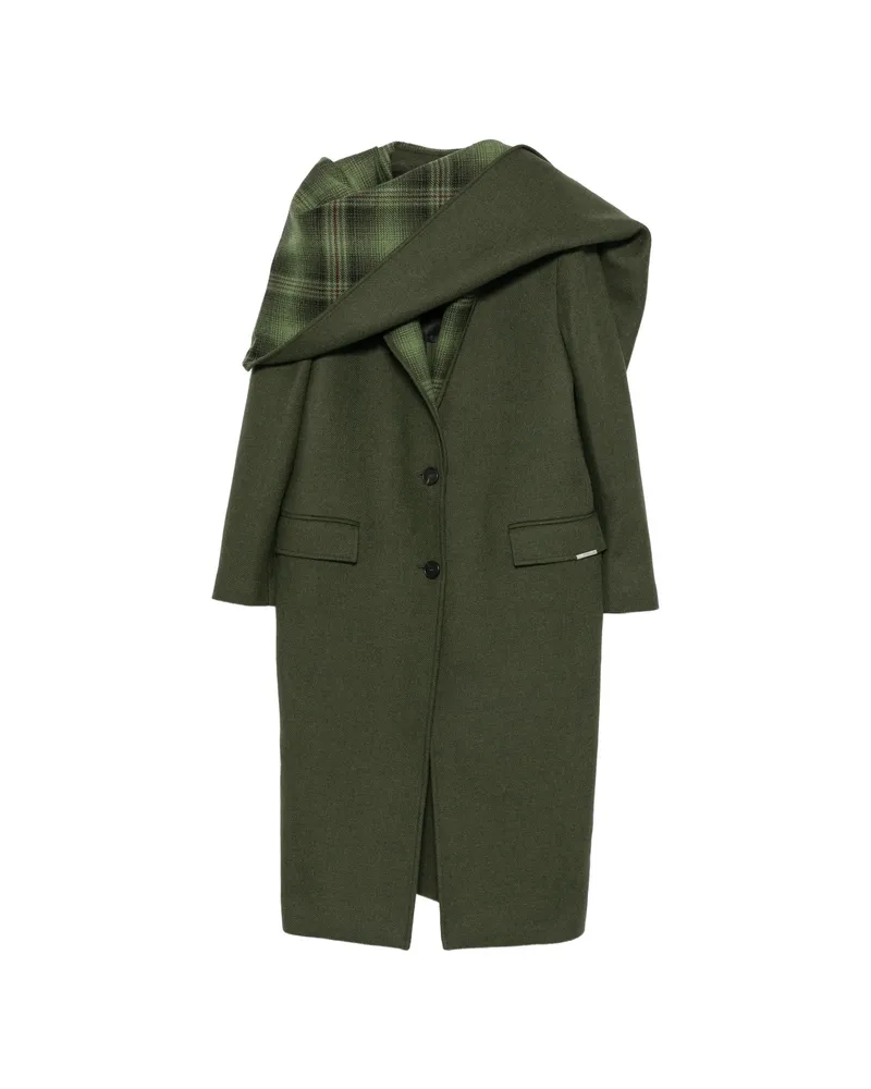ATTICO Scarf-detail Check-pattern Coat Green