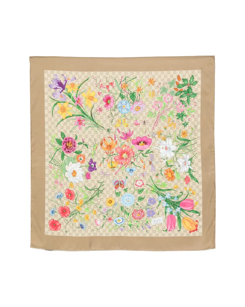 Gucci Printed GG Silk Twill Carré Neutrals