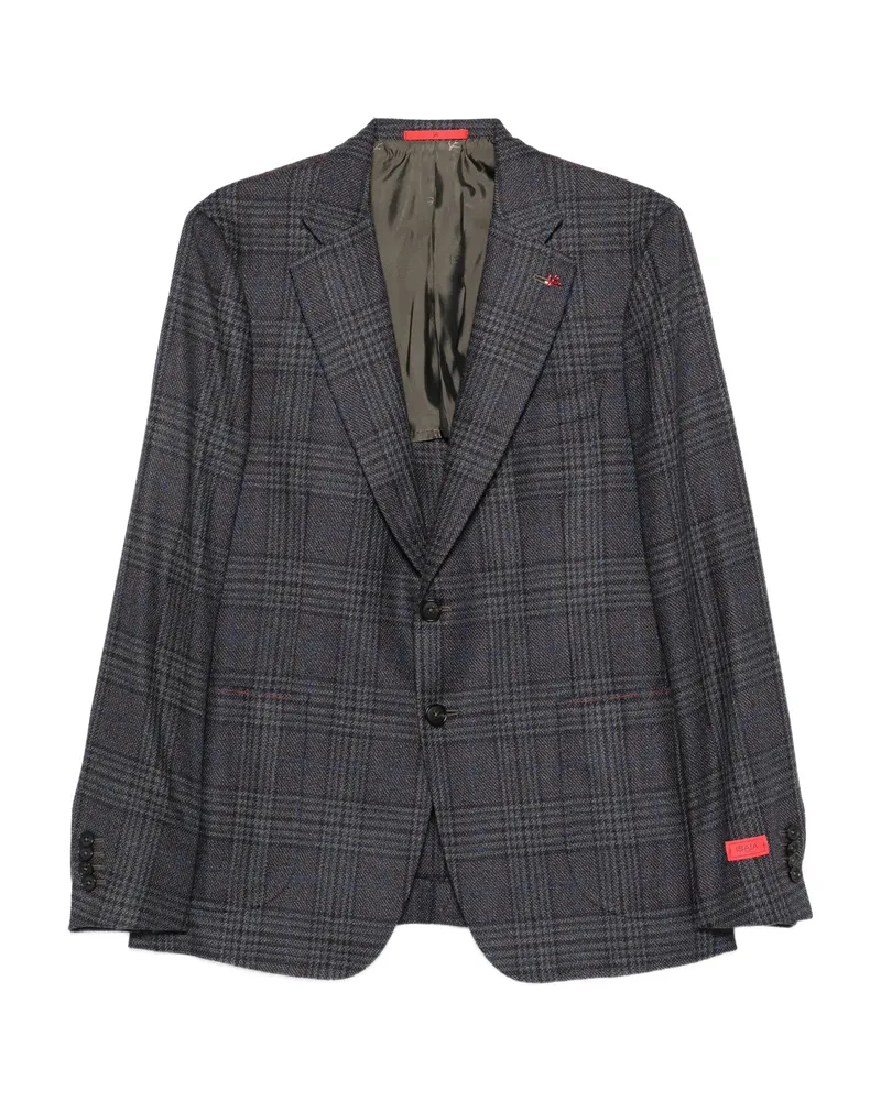 Isaia Checked-pattern Wool-silk Blend Blazer Brown