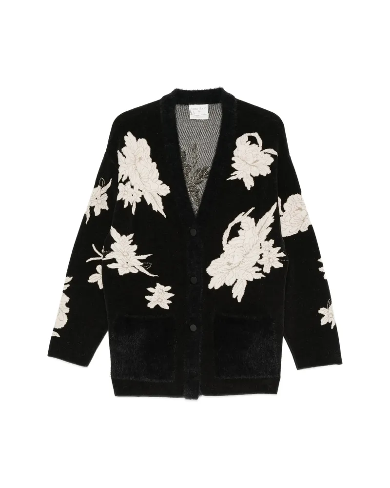 forte_forte Floral-embroidered Cardigan-style Jacket Black