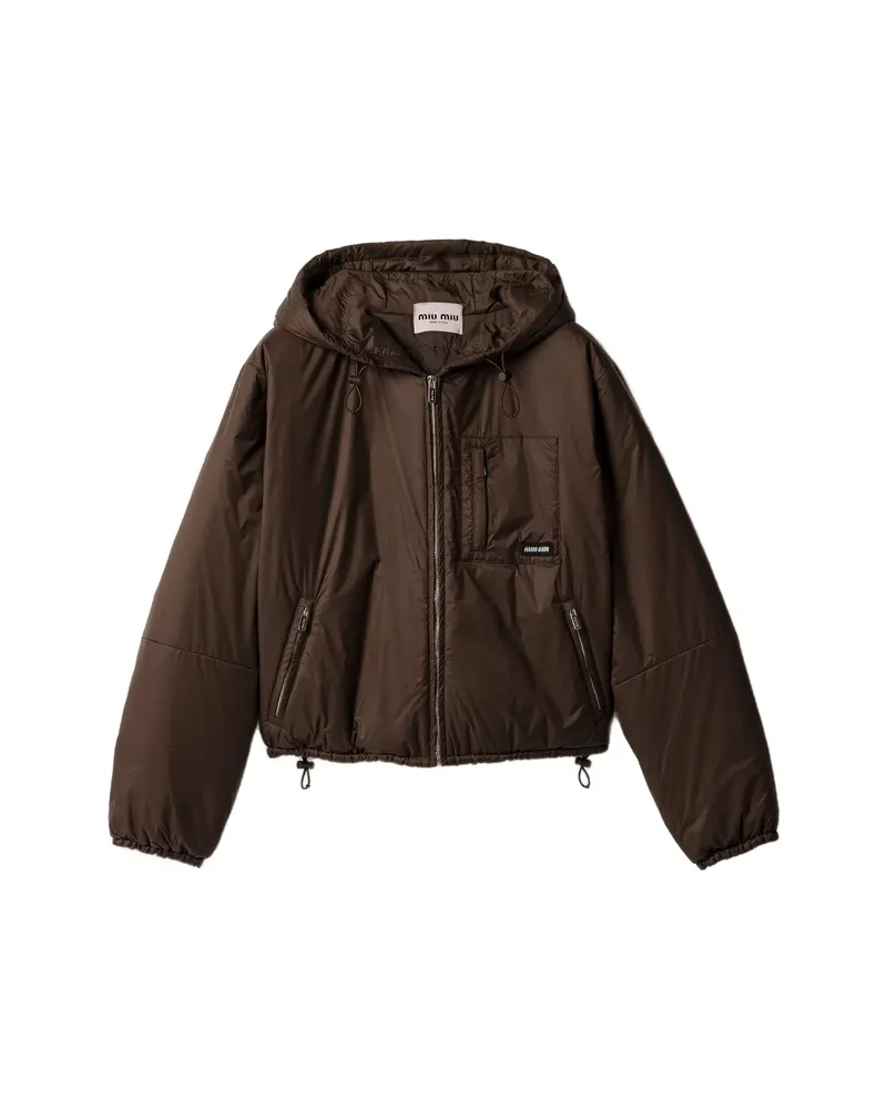 Miu Miu Cropped Ripstop Down Jacket Brown