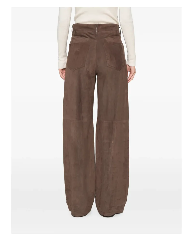 Brunello Cucinelli Suede Wide-leg Trousers Brown