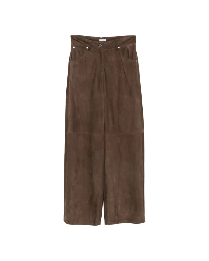Brunello Cucinelli Suede Wide-leg Trousers Brown