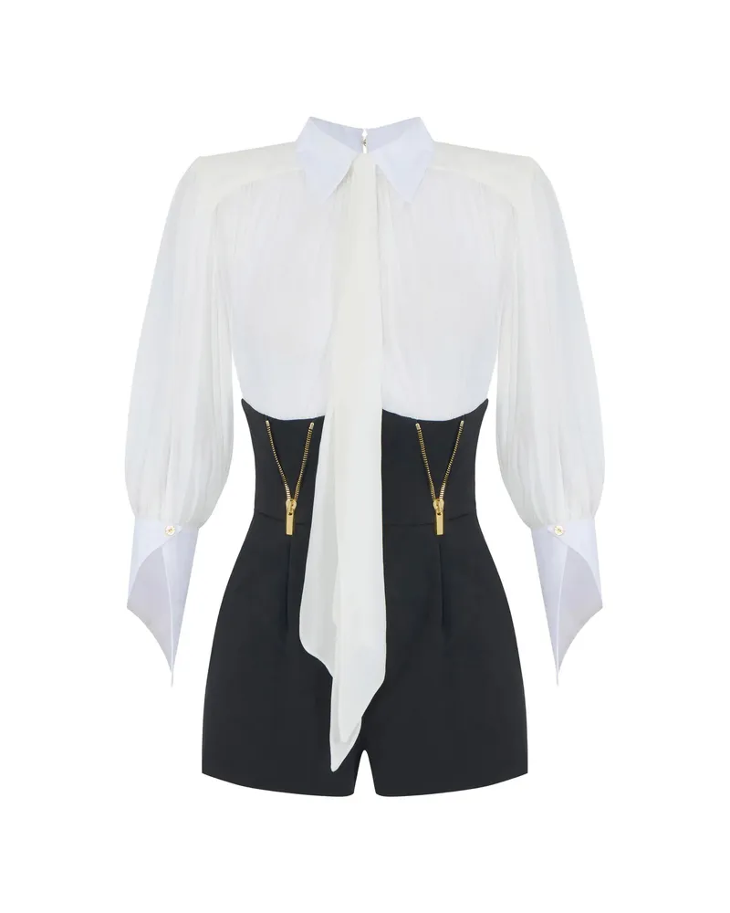 Elisabetta Franchi Romper Suit In Georgette And Technical Fabric White