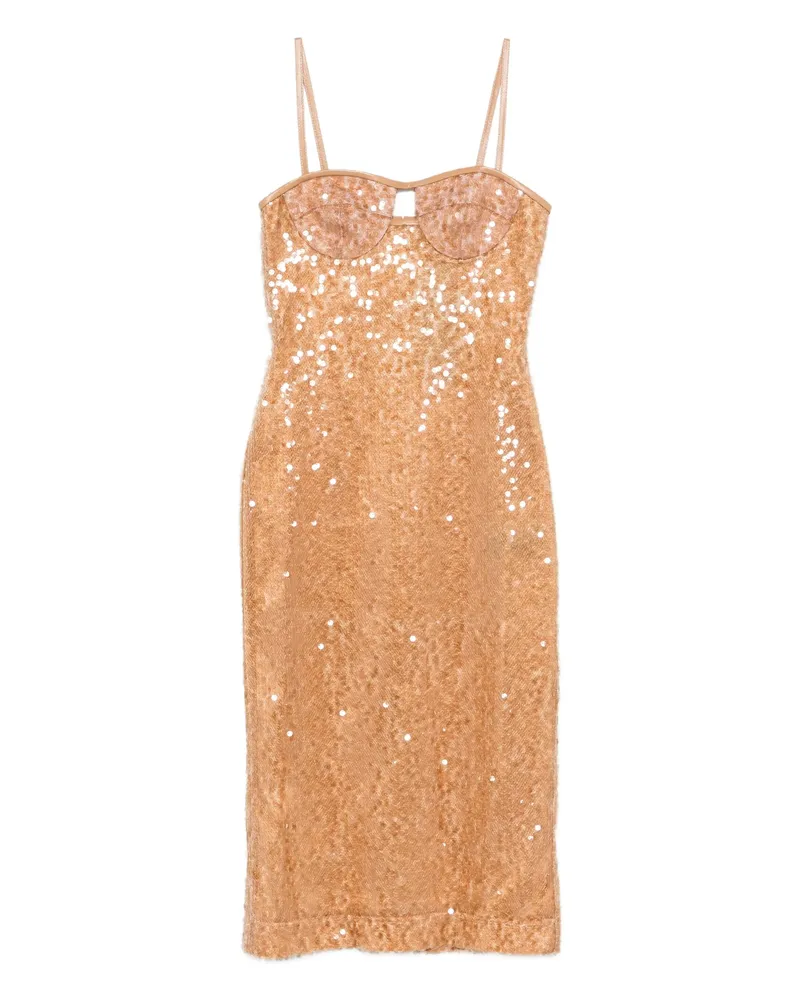 David Koma Sequin-embellished Midi Dress Brown