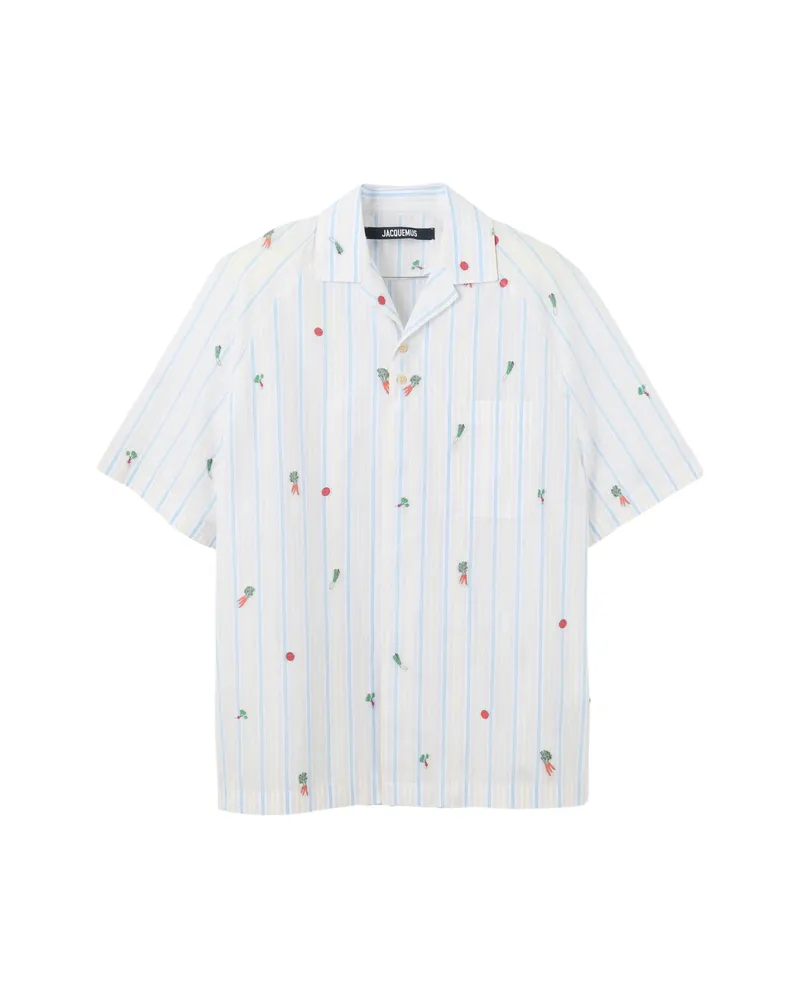 Jacquemus Striped Embroidered Shirt White