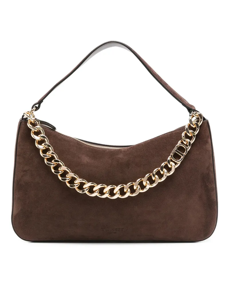 Twin-Set Liliane Chain-embellished Suede Shoulder Bag Brown