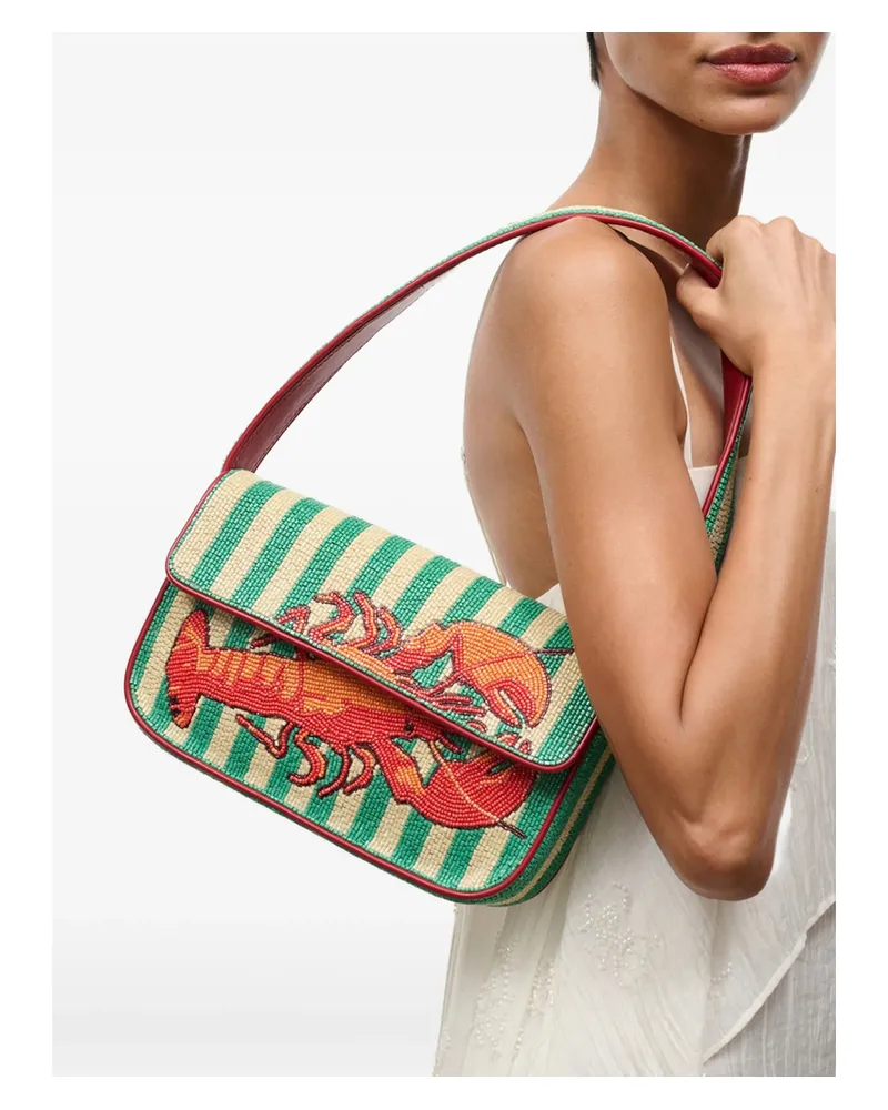 STAUD Tommy Beaded Shoulder Bag Green