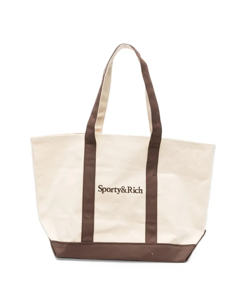 SPORTY & RICH Medium Mona Logo-embroidered Tote Bag Neutrals