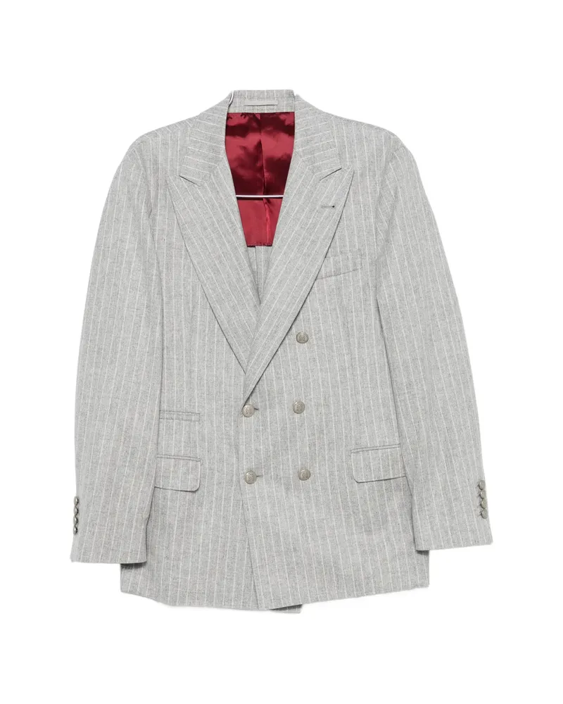 Brunello Cucinelli Pinstripe-pattern Double-breasted Blazer Grey