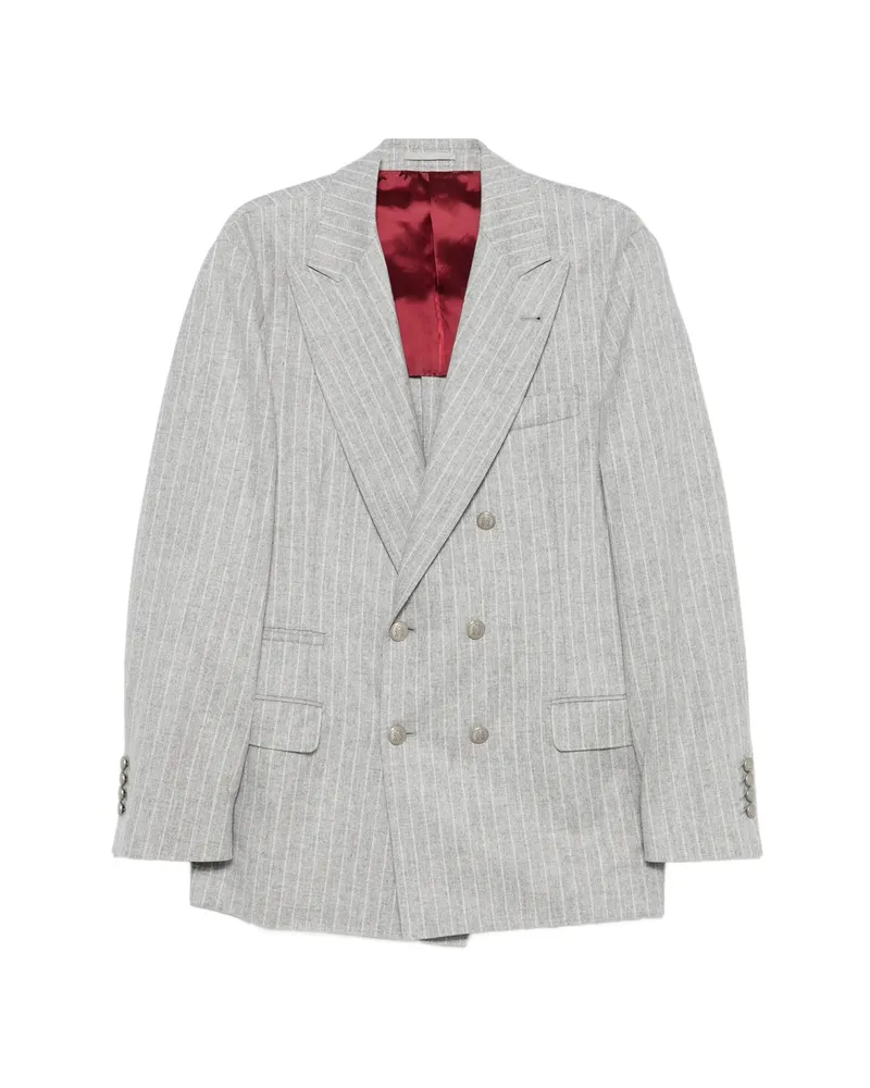 Brunello Cucinelli Pinstripe-pattern Double-breasted Blazer Grey