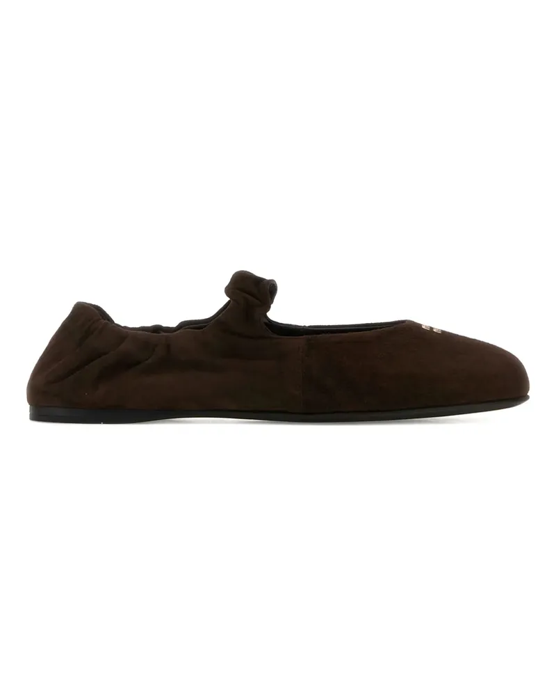 Miu Miu Ruches Suede Ballerinas Brown