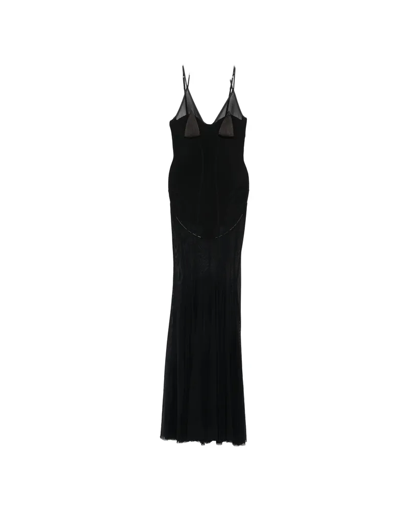 Elisabetta Franchi Sheer-panelled Pleated Maxi Dress Black
