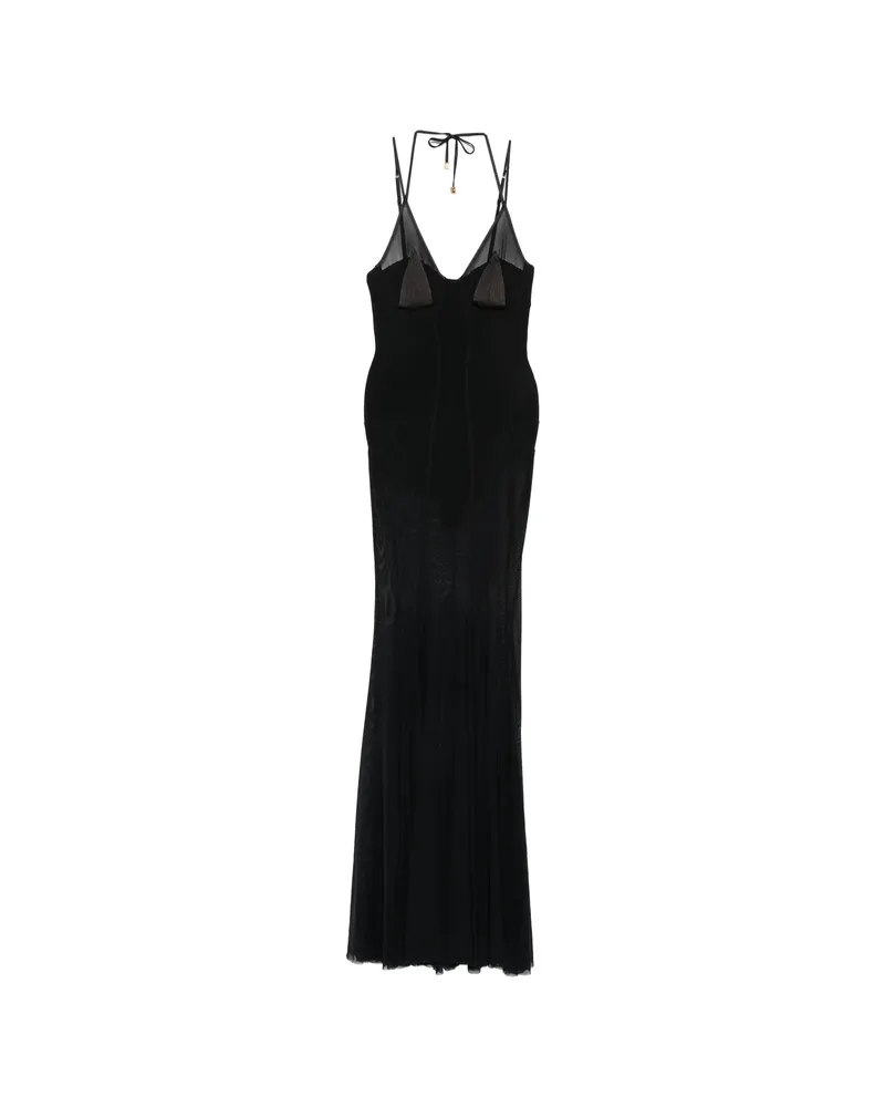 Elisabetta Franchi Sheer-panelled Pleated Maxi Dress Black